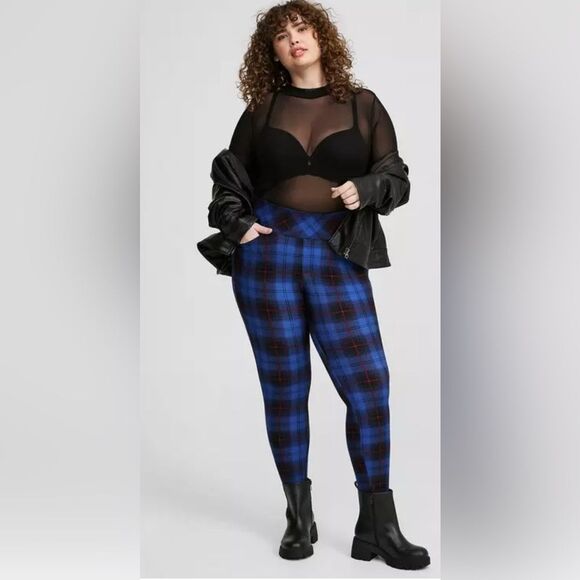 Torrid Pixie Luxe Ponte Skinny Harriet plaid true blue Pants size 1XR - Picture 1 of 9